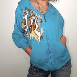 Y2k ESY SURF blue zip up horse hoodie